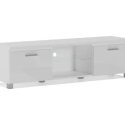 Meuble TV LED, Sejour, Blanc Mate Et Blanc Laque, 150 X 40 X 42 Cm