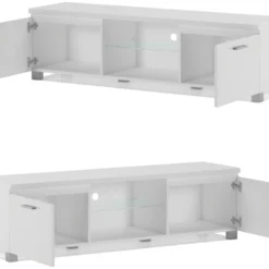 Meuble TV LED, Sejour, Blanc Mate Et Blanc Laque, 150 X 40 X 42 Cm 9 Meuble TV LED, Sejour, Blanc Mate Et Blanc Laque, 150 X 40 X 42 Cm -Pas Cher Mobiliora Magasin meuble tv 10003893