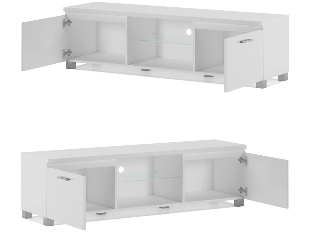 Meuble TV LED, Sejour, Blanc Mate Et Blanc Laque, 150 X 40 X 42 Cm 6 Meuble TV LED, Sejour, Blanc Mate Et Blanc Laque, 150 X 40 X 42 Cm – Image 4