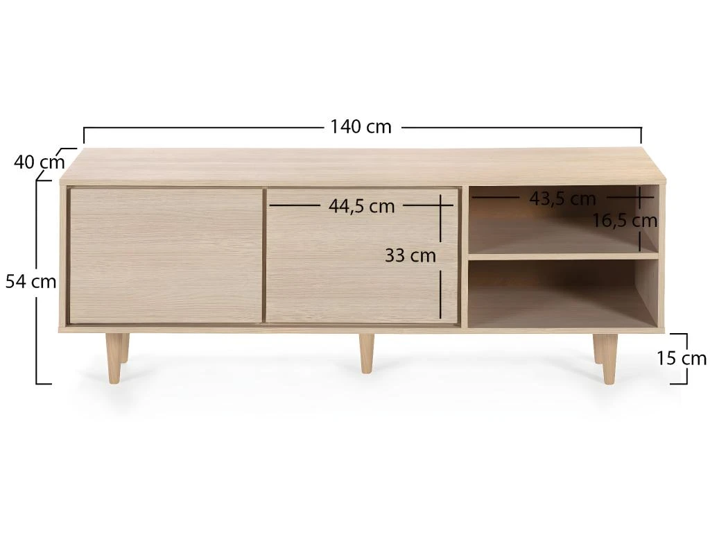Meuble TV Denia 2 Portes Et 2 Niches Couleur Chêne, 140cm (Largeur) 5 Meuble TV Denia 2 Portes Et 2 Niches Couleur Chêne, 140cm (Largeur) – Image 3