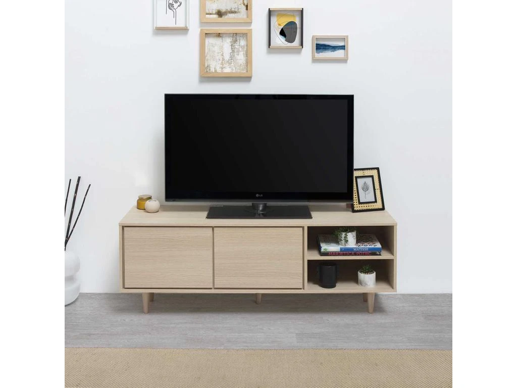 Meuble TV Denia 2 Portes Et 2 Niches Couleur Chêne, 140cm (Largeur) 6 Meuble TV Denia 2 Portes Et 2 Niches Couleur Chêne, 140cm (Largeur) – Image 4