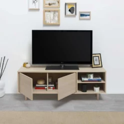 Meuble TV Denia 2 Portes Et 2 Niches Couleur Chêne, 140cm (Largeur) 11 Meuble TV Denia 2 Portes Et 2 Niches Couleur Chêne, 140cm (Largeur) -Pas Cher Mobiliora Magasin meuble tv 10008189