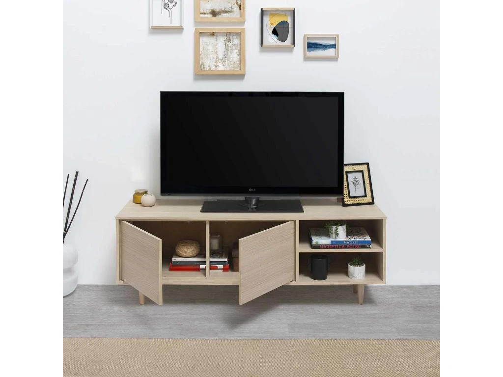 Meuble TV Denia 2 Portes Et 2 Niches Couleur Chêne, 140cm (Largeur) 7 Meuble TV Denia 2 Portes Et 2 Niches Couleur Chêne, 140cm (Largeur) – Image 5