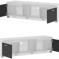 Meuble TV LED, Sejour, Blanc Mate Et Noir Laque, Dim 150 X 40 X 42cm -Pas Cher Mobiliora Magasin meuble tv 10008281