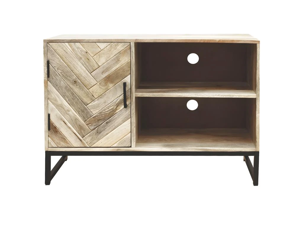 MANKO - Meuble TV 1 Porte 2 Niches En Manguier Massif 3 MANKO - Meuble TV 1 Porte 2 Niches En Manguier Massif