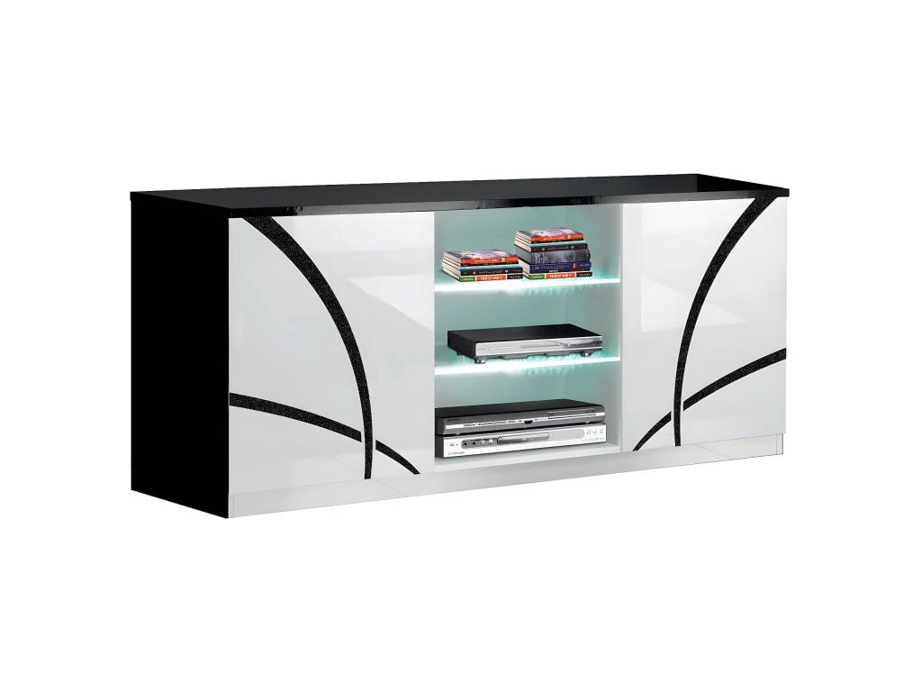 ALYSSA - Meuble TV 2 Portes Laqué Brillant Noir Et Blanc 3 ALYSSA - Meuble TV 2 Portes Laqué Brillant Noir Et Blanc