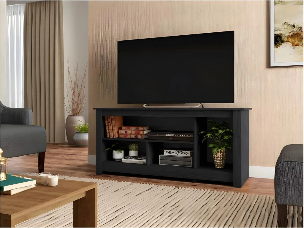 Meuble TV 55 Pouces Maxi Noir 4 Niches 5 Meuble TV 55 Pouces Maxi Noir 4 Niches – Image 3