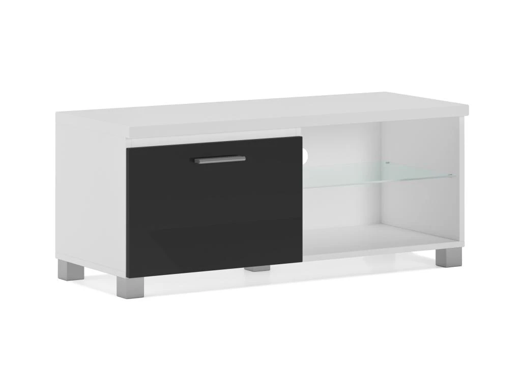 Meuble TV LED, Salon-Sejour, Blanc Et Noir Laque, 100x40x42cm 3 Meuble TV LED, Salon-Sejour, Blanc Et Noir Laque, 100x40x42cm