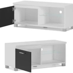 Meuble TV LED, Salon-Sejour, Blanc Et Noir Laque, 100x40x42cm 9 Meuble TV LED, Salon-Sejour, Blanc Et Noir Laque, 100x40x42cm -Pas Cher Mobiliora Magasin meuble tv 10008775