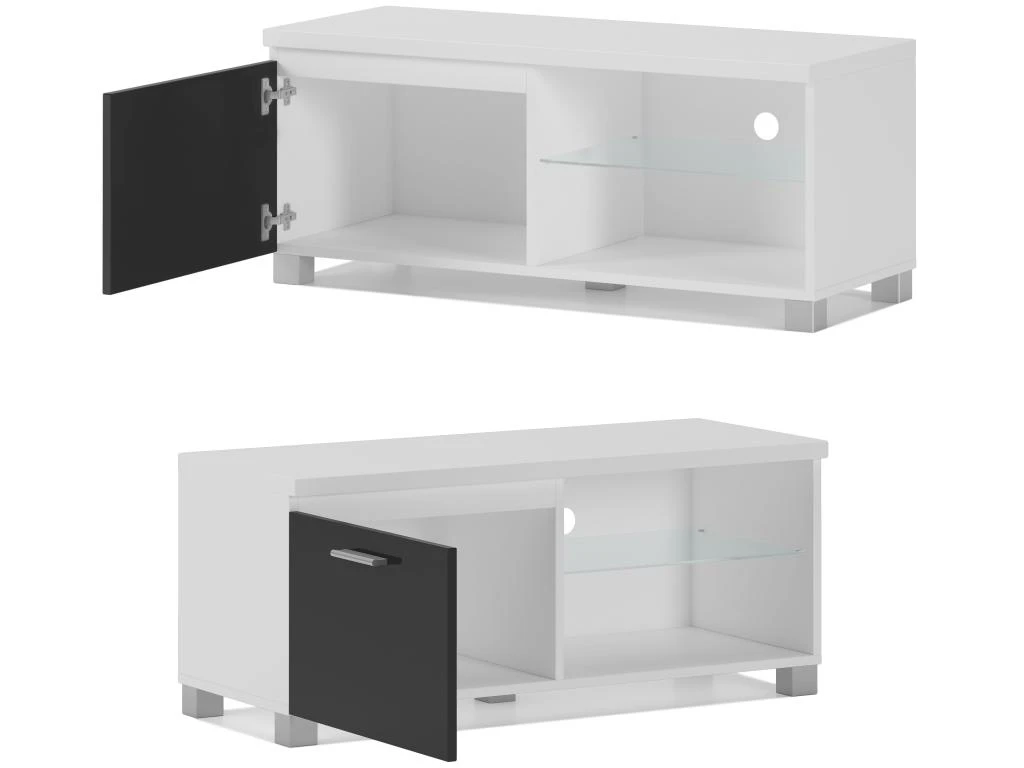 Meuble TV LED, Salon-Sejour, Blanc Et Noir Laque, 100x40x42cm 6 Meuble TV LED, Salon-Sejour, Blanc Et Noir Laque, 100x40x42cm â Image 4