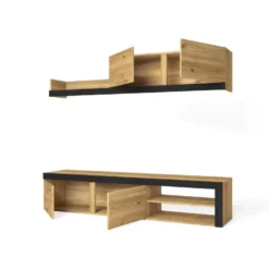 Salon IDEM "Naturale" - Ensemble De Meubles - Meuble Bas TV - Chêne/Noir - 200x180x40cm