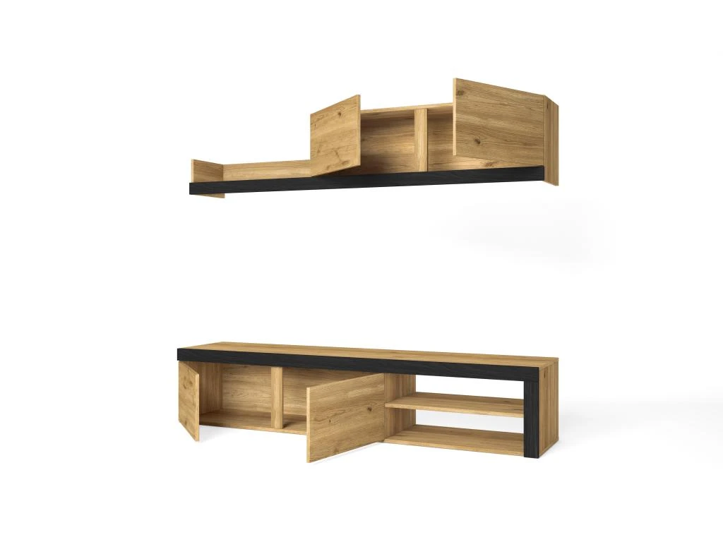 Salon IDEM "Naturale" - Ensemble De Meubles - Meuble Bas TV - Chêne/Noir - 200x180x40cm 3 Salon IDEM "Naturale" - Ensemble De Meubles - Meuble Bas TV - Chêne/Noir - 200x180x40cm
