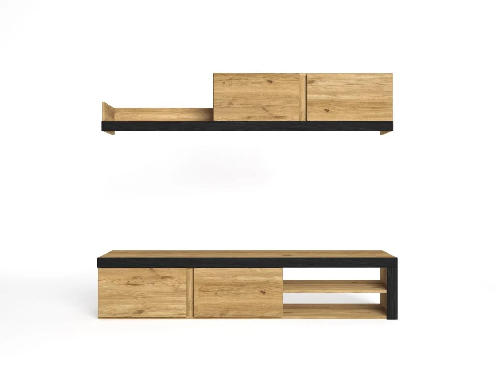 Salon IDEM "Naturale" - Ensemble De Meubles - Meuble Bas TV - Chêne/Noir - 200x180x40cm 5 Salon IDEM "Naturale" - Ensemble De Meubles - Meuble Bas TV - Chêne/Noir - 200x180x40cm – Image 3