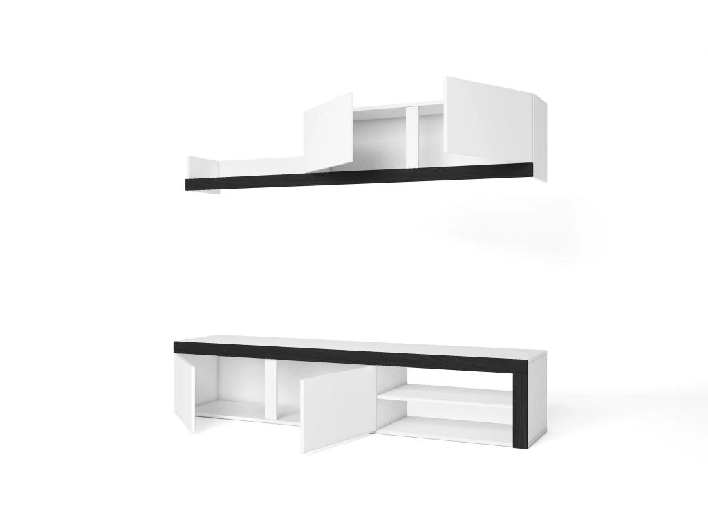 Salon IDEM "Blanco" - Ensemble De Meubles - Meuble Bas TV - Blanc/Noir - 200x180x40cm 3 Salon IDEM "Blanco" - Ensemble De Meubles - Meuble Bas TV - Blanc/Noir - 200x180x40cm
