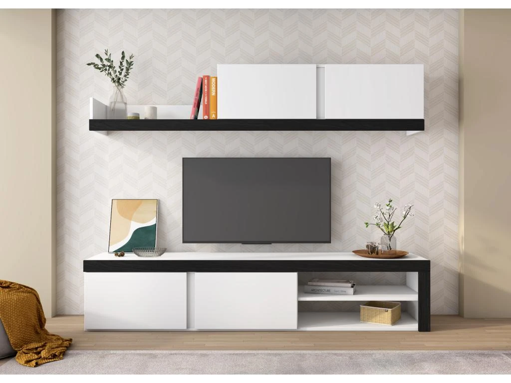 Salon IDEM "Blanco" - Ensemble De Meubles - Meuble Bas TV - Blanc/Noir - 200x180x40cm 4 Salon IDEM "Blanco" - Ensemble De Meubles - Meuble Bas TV - Blanc/Noir - 200x180x40cm – Image 2