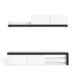 Salon IDEM "Blanco" - Ensemble De Meubles - Meuble Bas TV - Blanc/Noir - 200x180x40cm 8 Salon IDEM "Blanco" - Ensemble De Meubles - Meuble Bas TV - Blanc/Noir - 200x180x40cm -Pas Cher Mobiliora Magasin meuble tv 10478697