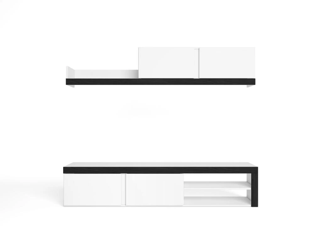Salon IDEM "Blanco" - Ensemble De Meubles - Meuble Bas TV - Blanc/Noir - 200x180x40cm 5 Salon IDEM "Blanco" - Ensemble De Meubles - Meuble Bas TV - Blanc/Noir - 200x180x40cm – Image 3