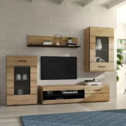 Ensemble Meuble TV Paroi Murale Décor Bois Clair Et Noir - SONNY 8 Ensemble Meuble TV Paroi Murale Décor Bois Clair Et Noir - SONNY -Pas Cher Mobiliora Magasin meuble tv 10567889