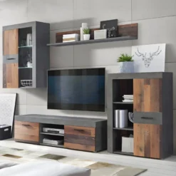 Ensemble Meuble TV Paroi Murale Finition Bois Et Béton Foncé - JULIAN 8 Ensemble Meuble TV Paroi Murale Finition Bois Et Béton Foncé - JULIAN -Pas Cher Mobiliora Magasin meuble tv 10567939