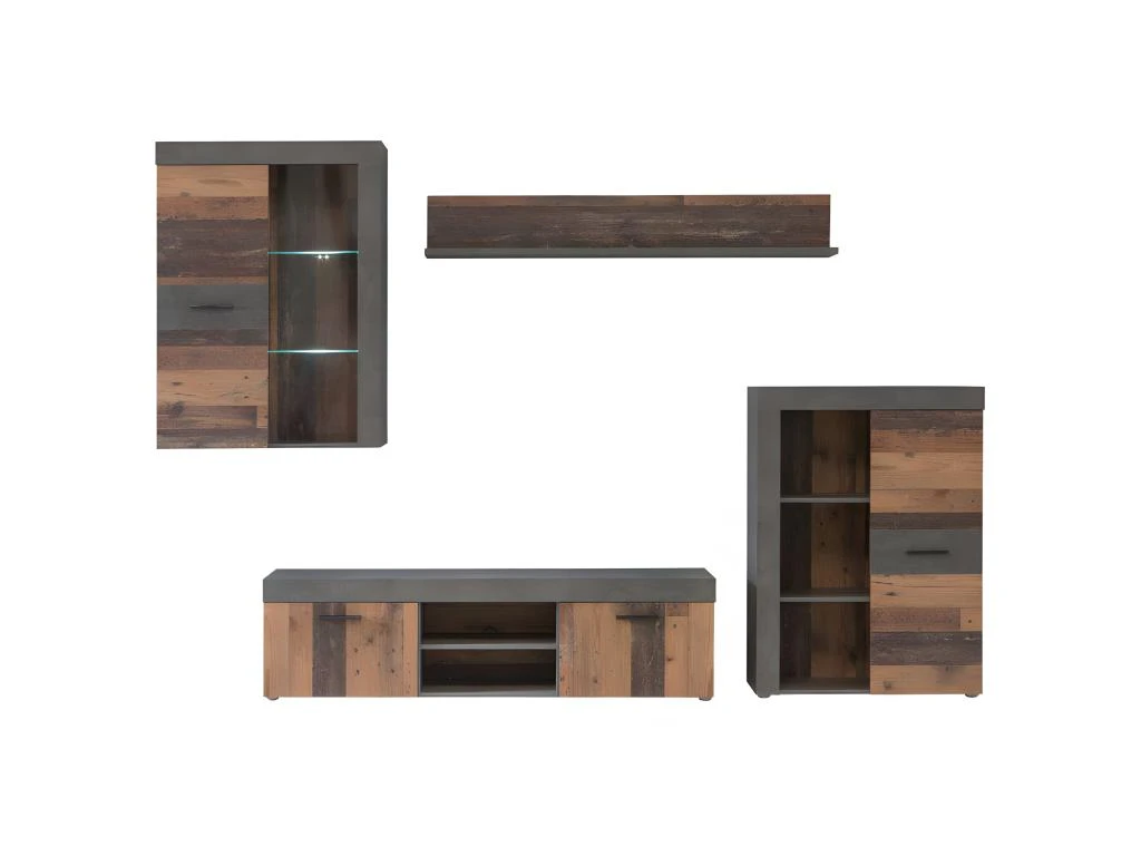 Ensemble Meuble TV Paroi Murale Finition Bois Et Béton Foncé - JULIAN 5 Ensemble Meuble TV Paroi Murale Finition Bois Et Béton Foncé - JULIAN – Image 3