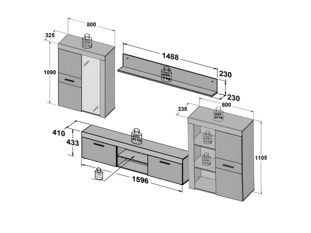 Ensemble Meuble TV Paroi Murale Finition Bois Et Béton Foncé - JULIAN 6 Ensemble Meuble TV Paroi Murale Finition Bois Et Béton Foncé - JULIAN – Image 4
