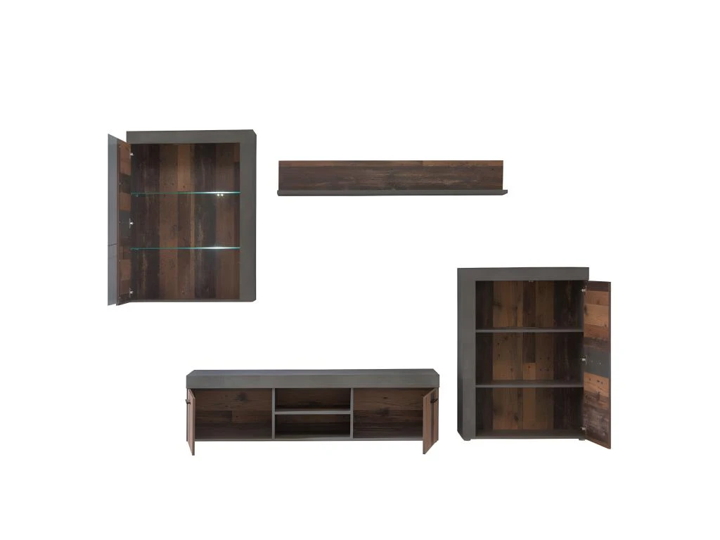 Ensemble Meuble TV Paroi Murale Finition Bois Et Béton Foncé - JULIAN 7 Ensemble Meuble TV Paroi Murale Finition Bois Et Béton Foncé - JULIAN – Image 5