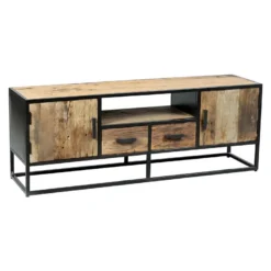 TANETOA - Meuble TV 2 Portes 2 Tiroirs En Teck Recyclé