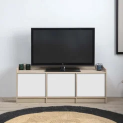 Meuble TV Moscú Avec 3 Portes, Couleur Chêne/Blanc, 139 Cm -Pas Cher Mobiliora Magasin meuble tv 10760689