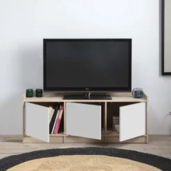Meuble TV Moscú Avec 3 Portes, Couleur Chêne/Blanc, 139 Cm -Pas Cher Mobiliora Magasin meuble tv 10760691