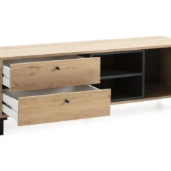 Meuble TV Javea 2 Tiroirs Et 1 Porte, Couleur Bois Et Noir, 136,5 Cm (Largeur) -Pas Cher Mobiliora Magasin meuble tv 10761147