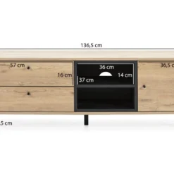 Meuble TV Javea 2 Tiroirs Et 1 Porte, Couleur Bois Et Noir, 136,5 Cm (Largeur) -Pas Cher Mobiliora Magasin meuble tv 10761149