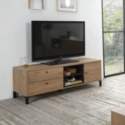 Meuble TV Javea 2 Tiroirs Et 1 Porte, Couleur Bois Et Noir, 136,5 Cm (Largeur) -Pas Cher Mobiliora Magasin meuble tv 10761151
