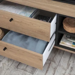 Meuble TV Javea 2 Tiroirs Et 1 Porte, Couleur Bois Et Noir, 136,5 Cm (Largeur) -Pas Cher Mobiliora Magasin meuble tv 10761155