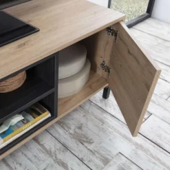 Meuble TV Javea 2 Tiroirs Et 1 Porte, Couleur Bois Et Noir, 136,5 Cm (Largeur) -Pas Cher Mobiliora Magasin meuble tv 10761157