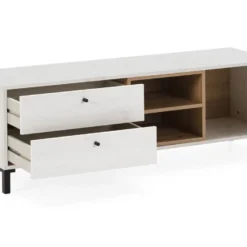 Meuble TV Javea 2 Tiroirs Et 1 Porte, Couleur Blanc Et Bois, 136,5 Cm (Largeur) -Pas Cher Mobiliora Magasin meuble tv 10761607