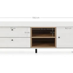 Meuble TV Javea 2 Tiroirs Et 1 Porte, Couleur Blanc Et Bois, 136,5 Cm (Largeur) -Pas Cher Mobiliora Magasin meuble tv 10761609