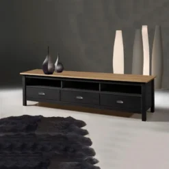 Meuble TV Bora 3 Tiroirs, Fabriqué En Bois De Pin Massif, Gris Anthracite, 158 Cm -Pas Cher Mobiliora Magasin meuble tv 10762035