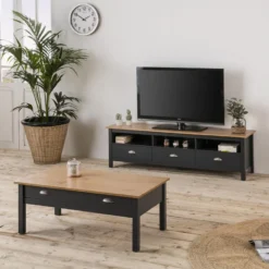 Meuble TV Bora 3 Tiroirs, Fabriqué En Bois De Pin Massif, Gris Anthracite, 158 Cm -Pas Cher Mobiliora Magasin meuble tv 10762037