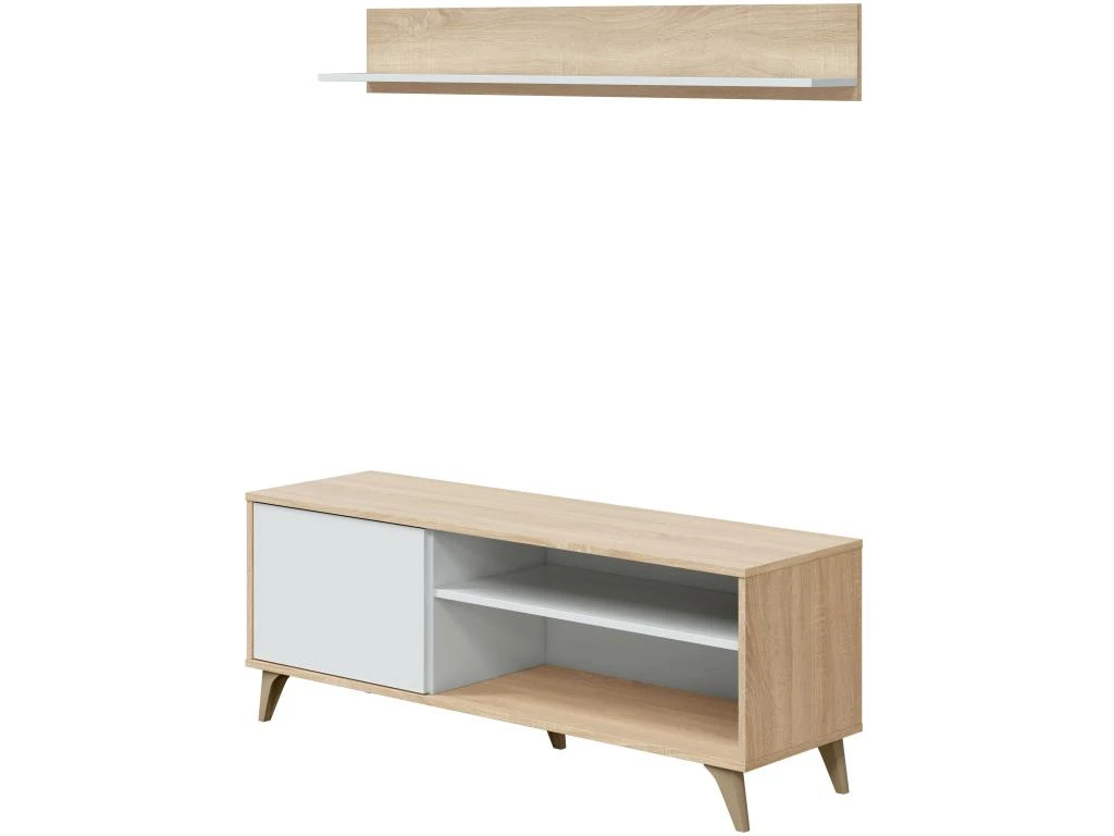 Meuble TV Kiko 1 Porte Avec Étagère, Couleur Chêne Et Blanc, 135 Cm (Largeur) 4 Meuble TV Kiko 1 Porte Avec Étagère, Couleur Chêne Et Blanc, 135 Cm (Largeur) – Image 2