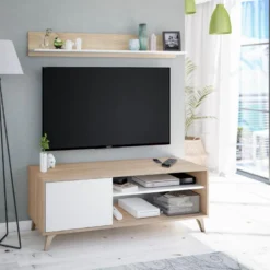 Meuble TV Kiko 1 Porte Avec Étagère, Couleur Chêne Et Blanc, 135 Cm (Largeur) 9 Meuble TV Kiko 1 Porte Avec Étagère, Couleur Chêne Et Blanc, 135 Cm (Largeur) -Pas Cher Mobiliora Magasin meuble tv 10762143