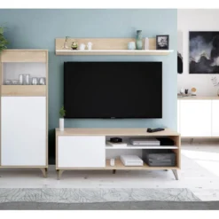 Meuble TV Kiko 1 Porte Avec Étagère, Couleur Chêne Et Blanc, 135 Cm (Largeur) 10 Meuble TV Kiko 1 Porte Avec Étagère, Couleur Chêne Et Blanc, 135 Cm (Largeur) -Pas Cher Mobiliora Magasin meuble tv 10762145