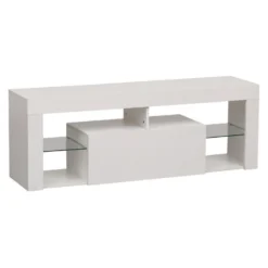 Meuble TV 140cm Blanc à LED DARYL - HAPPY GARDEN -Pas Cher Mobiliora Magasin meuble tv 10779487