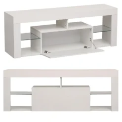 Meuble TV 140cm Blanc à LED DARYL - HAPPY GARDEN -Pas Cher Mobiliora Magasin meuble tv 10779489