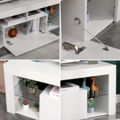 Meuble TV 140cm Blanc à LED DARYL - HAPPY GARDEN -Pas Cher Mobiliora Magasin meuble tv 10779491