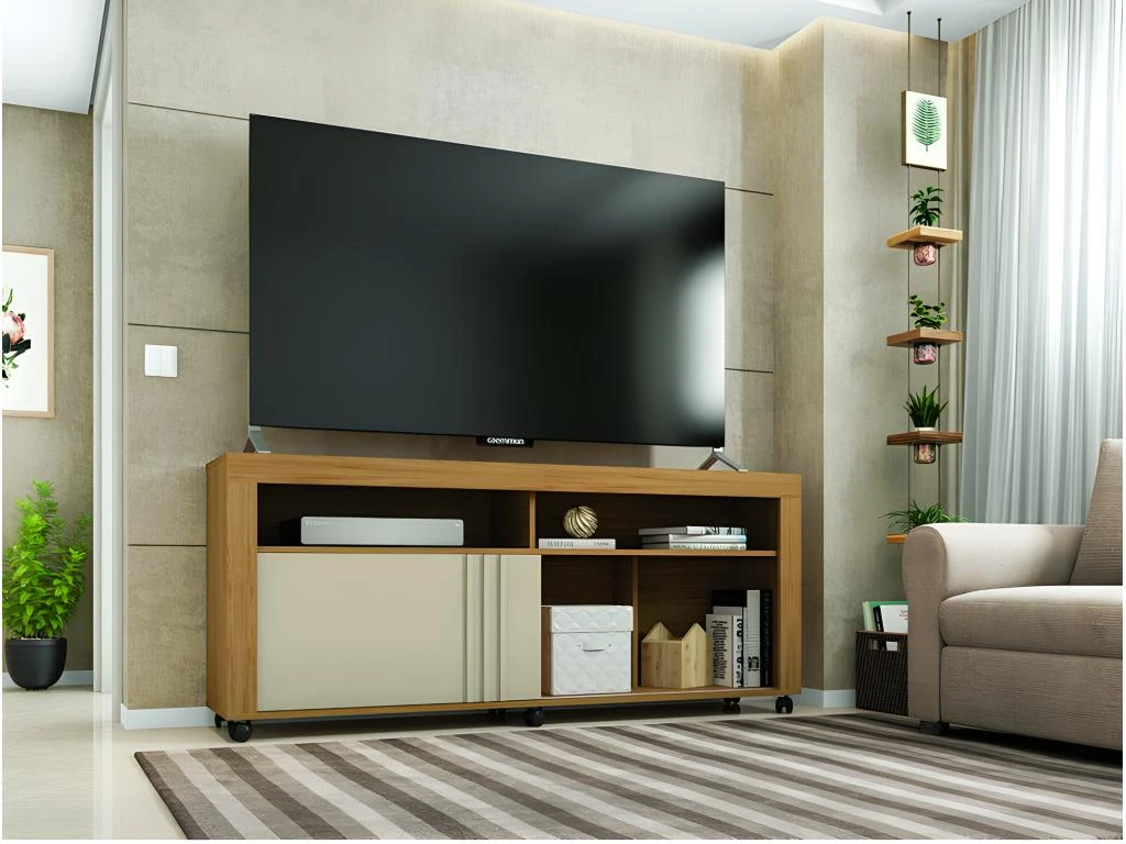 Meuble TV 65 Pouces Maxi Chêne Et Blanc 6 Meuble TV 65 Pouces Maxi Chêne Et Blanc – Image 4