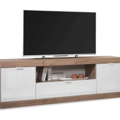 Meuble TV Avec 2 Portes, 1 Tiroir Et 1 Niche - Naturel Et Blanc Laqué - EVOLIA 9 Meuble TV Avec 2 Portes, 1 Tiroir Et 1 Niche - Naturel Et Blanc Laqué - EVOLIA -Pas Cher Mobiliora Magasin meuble tv 10790883