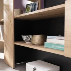 Meuble TV Avec 1 Porte 2 étagères Et 2 Niches - Naturel Et Noir - SEVRELA -Pas Cher Mobiliora Magasin meuble tv 10868049