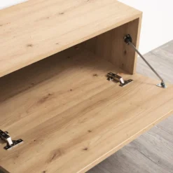 Meuble TV Avec 1 Porte 2 étagères Et 2 Niches - Naturel Et Noir - SEVRELA -Pas Cher Mobiliora Magasin meuble tv 10868055