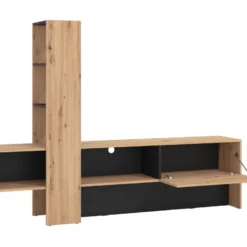 Meuble TV Avec 1 Porte 2 étagères Et 2 Niches - Naturel Et Noir - SEVRELA -Pas Cher Mobiliora Magasin meuble tv 10868071