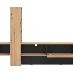 Meuble TV Avec 1 Porte 2 étagères Et 2 Niches - Naturel Et Noir - SEVRELA -Pas Cher Mobiliora Magasin meuble tv 10868073